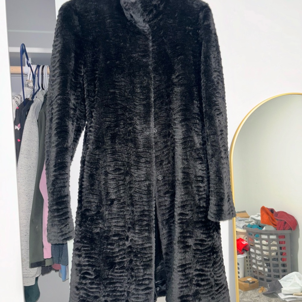 Elegant Black Faux Fur Coat
